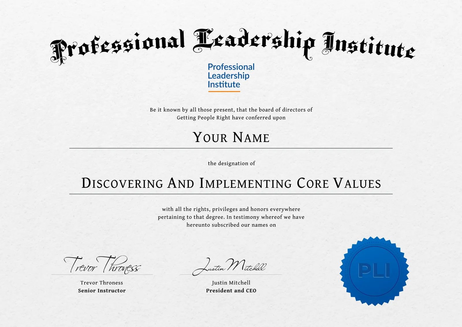Discovering and Implementing Core Values