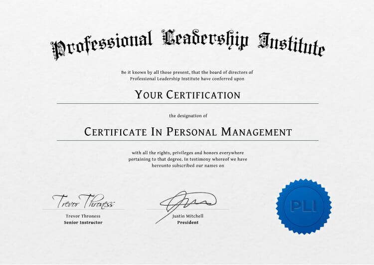 PLI Cert Certificate IN Personal Management