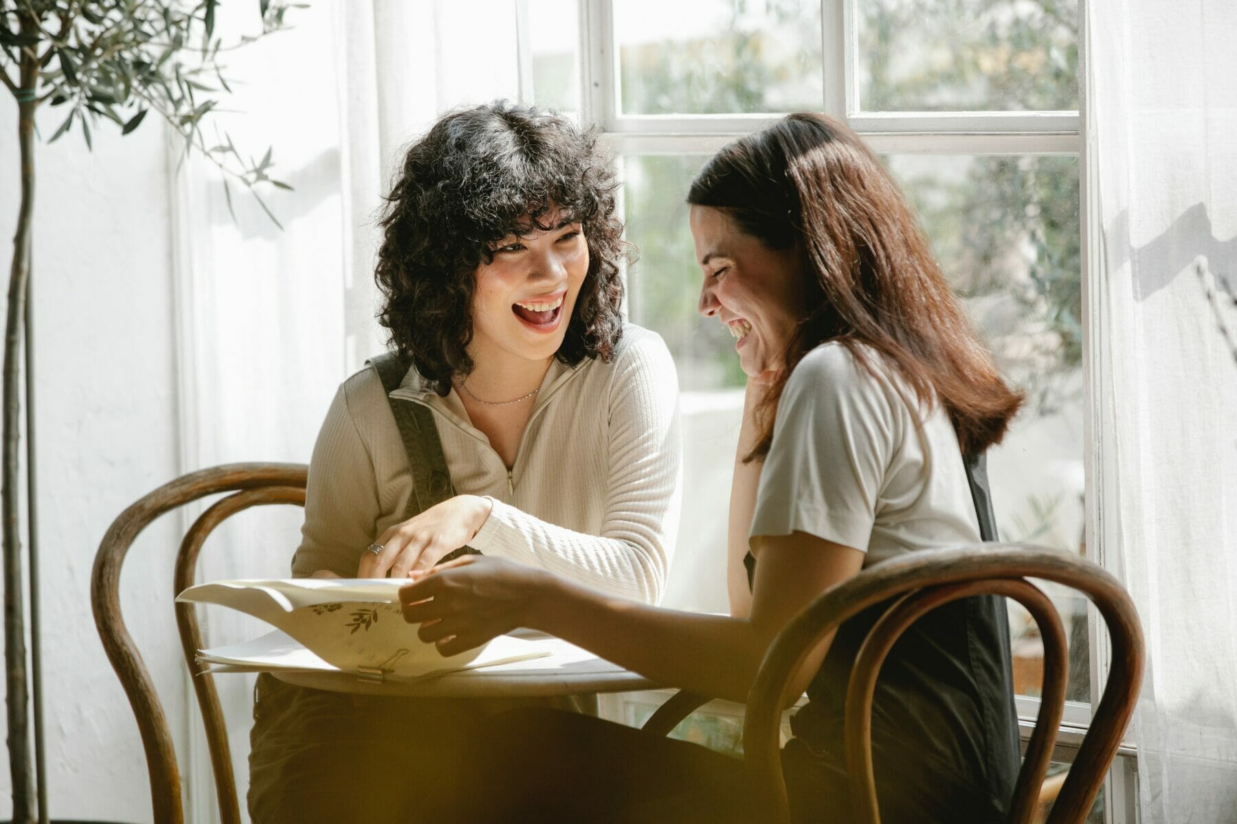 disc-test-two-individuals-llaughing-over-images-in-a-clipped-paper-booklet