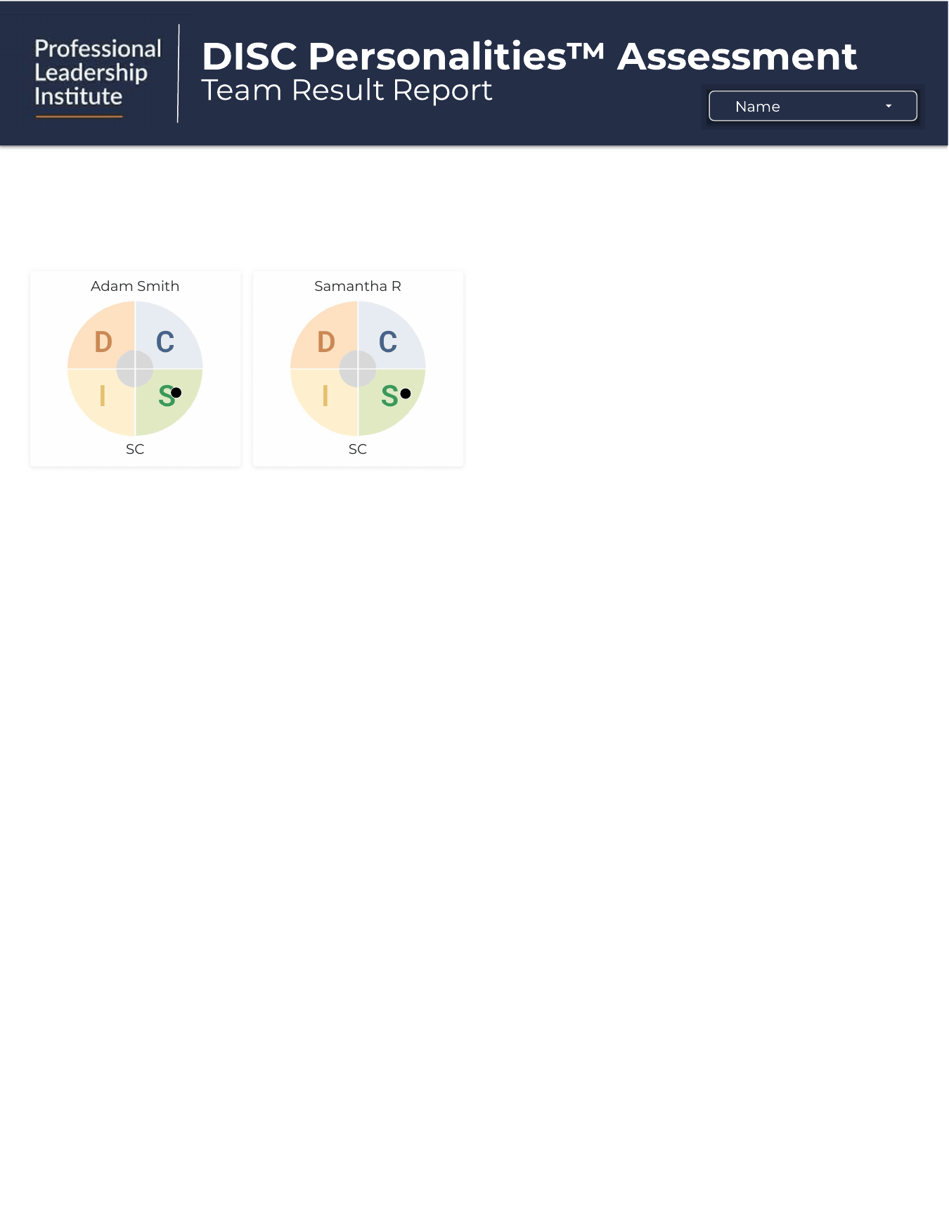 Team Snapshot sample showing demonstration profile cards